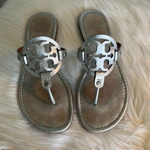 Tory Burch Silver Miller Leather Sandals